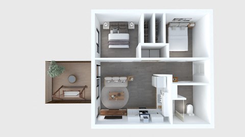 Floor plan for 2 beds, 1 bath, 629 sqft